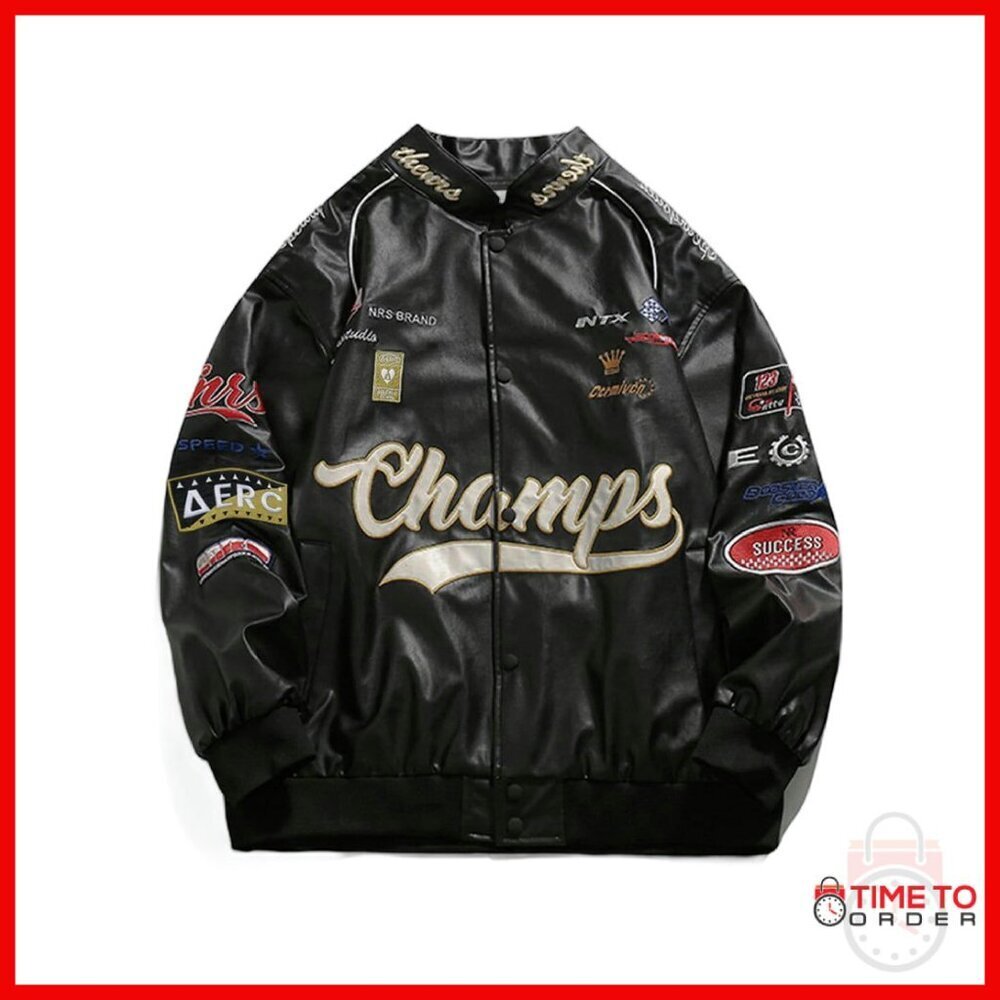 Oversized Faux Leather Racing Jacket Unisex Motorcycle Biker Style